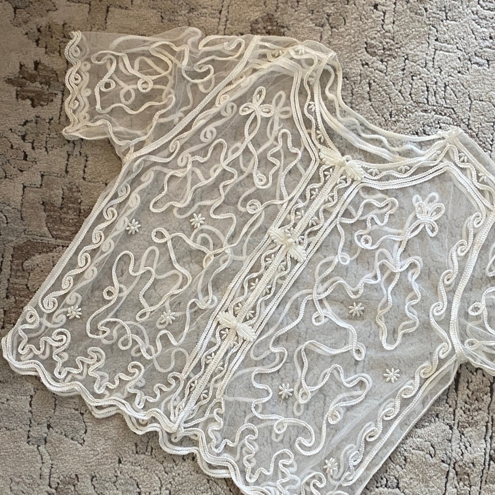 Vintage Embroidered Sheer White Blouse